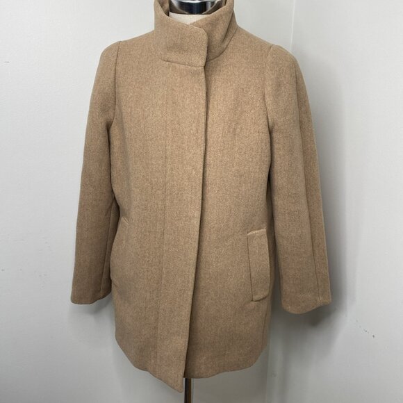J. Crew Mercantile Wool Coat Sz 12 Camel Zipper Classic Tan Preppy Old Money